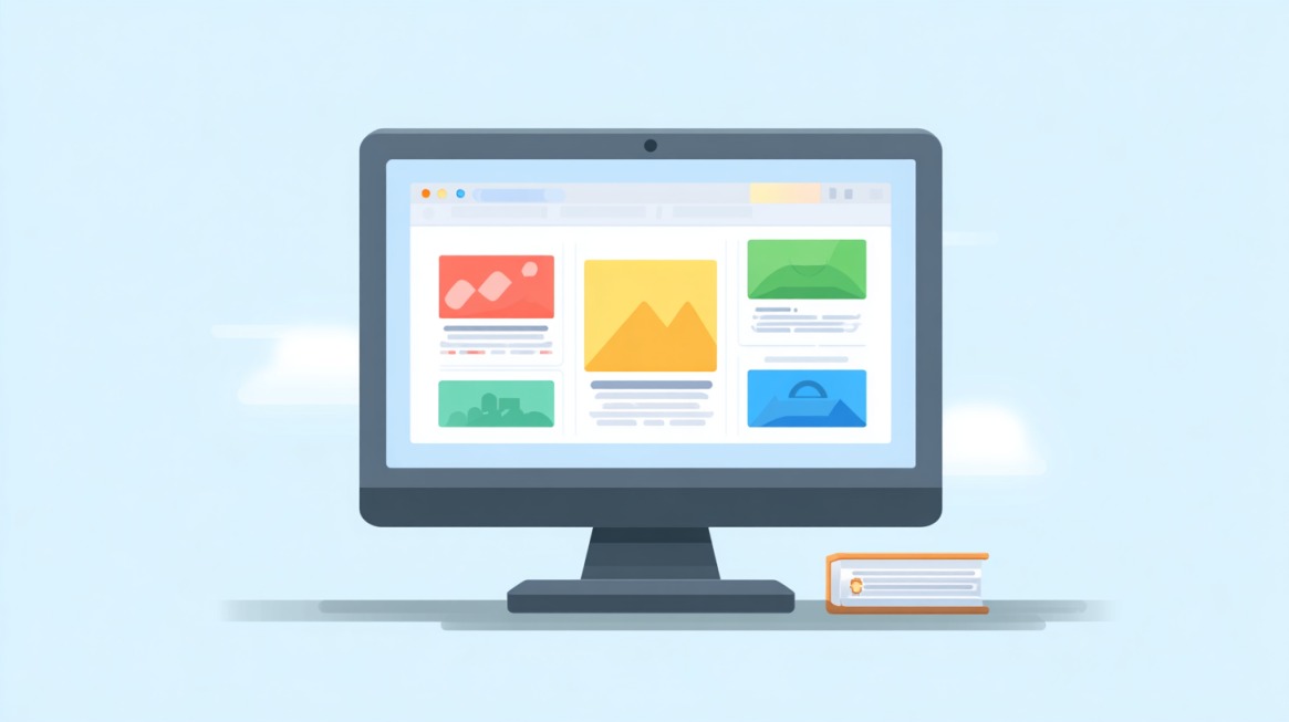 Ilustracija desktop monitora sa prikazom jednostavne i organizovane web stranice